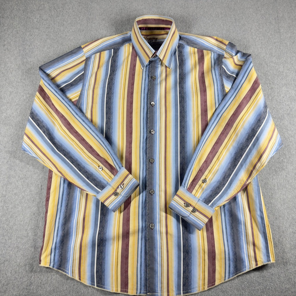 Tommy Bahama Shirt Mens L Paisley Stripe Button Up Long Sleeve Casual Cotton